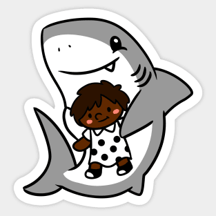 Shark Pup Morgan & Their Doll (Dark Tones, Shag, Smock Dress) Sticker